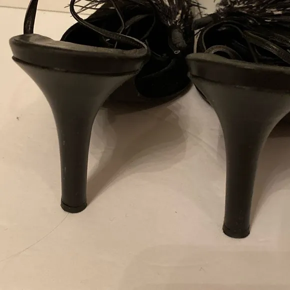 ADRIANA CARAS SHOES HEELS BLACK SUEDE LEATHER ANKLE WRAP ITALY SIZE 38 7.5