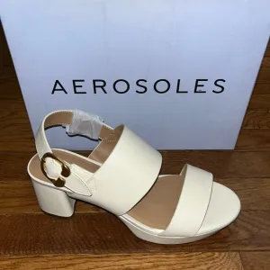 AEROSOLES Camera Platform Sandals Eggshell White Leather Women’s Size 10
