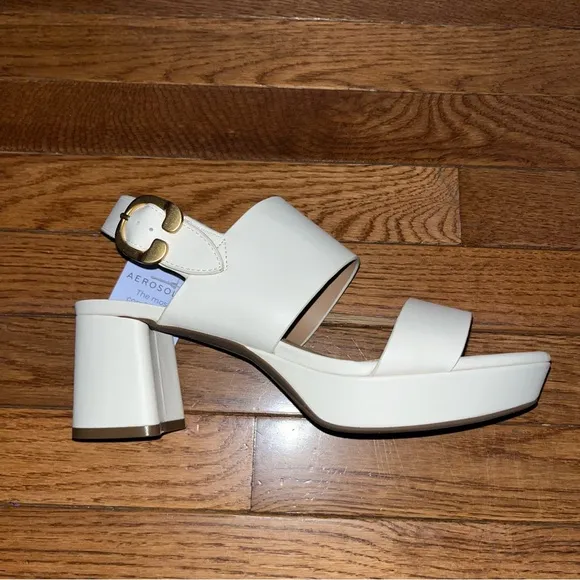 AEROSOLES Camera Platform Sandals Eggshell White Leather Women’s Size 10