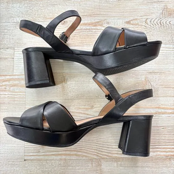 Aerosoles Cosmos Leather Platform Sandals | Black Size 12