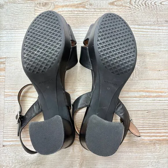 Aerosoles Cosmos Leather Platform Sandals | Black Size 12