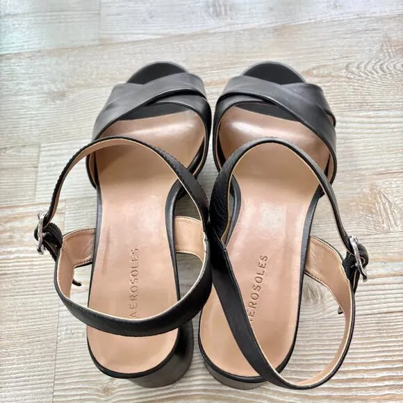 Aerosoles Cosmos Leather Platform Sandals | Black Size 12