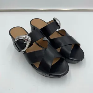 Aerosoles Women Black Leather Platform Big Buckle Collins Heeled Sandals Size 7
