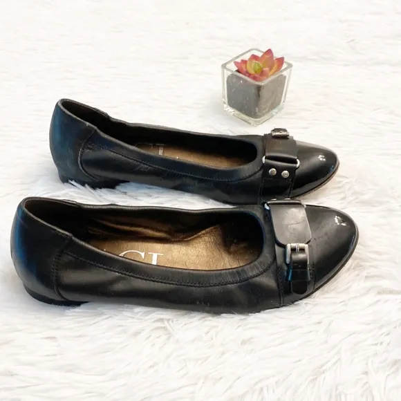 AGL Black leather Italy ballet flats shoes luxury women size EU 36.5