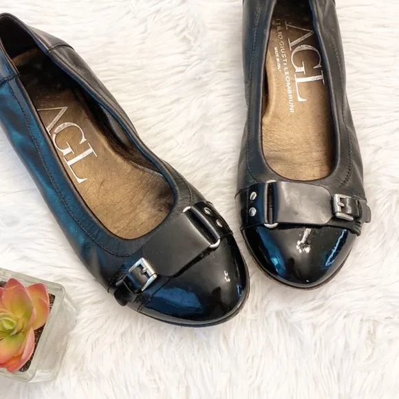 AGL Black leather Italy ballet flats shoes luxury women size EU 36.5