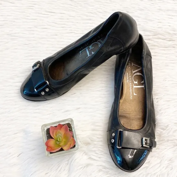 AGL Black leather Italy ballet flats shoes luxury women size EU 36.5