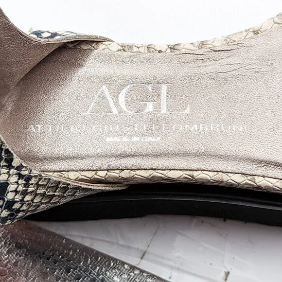 AGL Women Snake Embossed Leather Platform Strappy Sandals 7US 37EUR