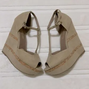 Aldo Peep Toe Faux Suede Wedge Platform T-Strap Sandals