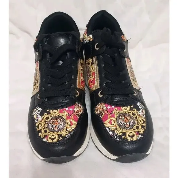 Aldo Wedge Sneakers Khloe platform Fashion Sneakers Sz 9 Tigar Black Gold Clean