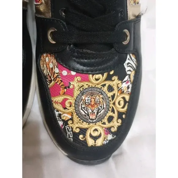 Aldo Wedge Sneakers Khloe platform Fashion Sneakers Sz 9 Tigar Black Gold Clean