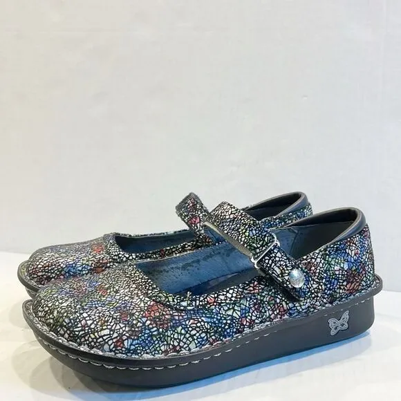 Alegria Genuine Leather Shoes Mary Jane Mosaic Women Platform Wedge sz 36