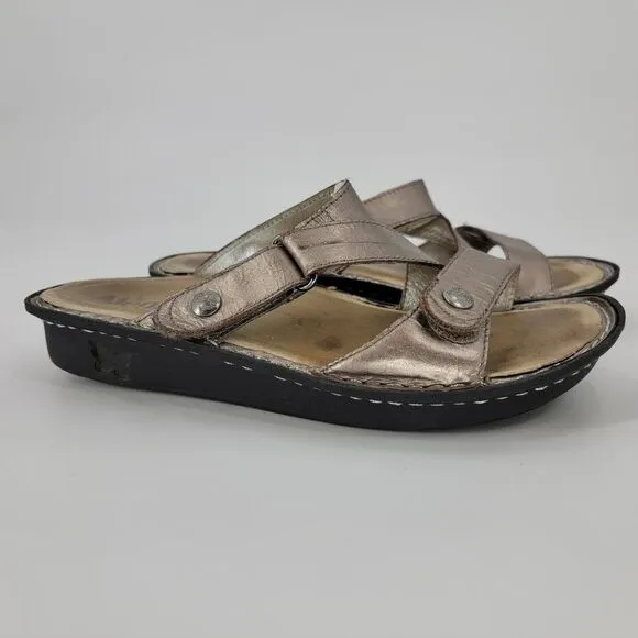 Alegria gold strap sandals slip on platform velcro