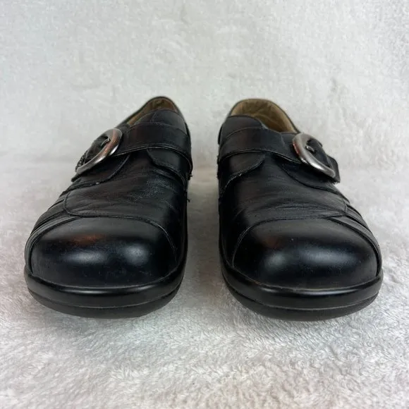 Alegria Leather Shoes 9/9.5 Womens 39 EU Khloe Black‎ Nappa Buckle Wedge