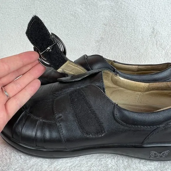 Alegria Leather Shoes 9/9.5 Womens 39 EU Khloe Black‎ Nappa Buckle Wedge