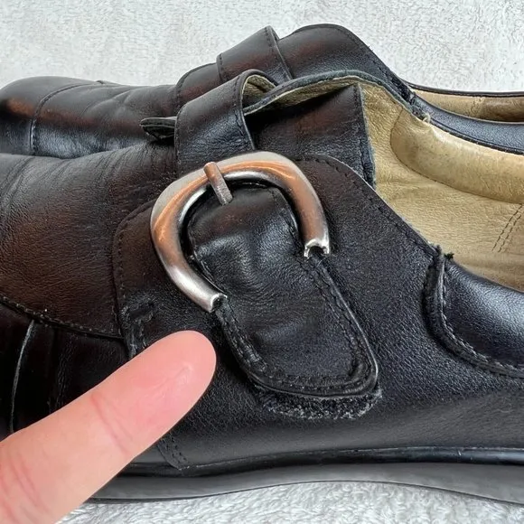 Alegria Leather Shoes 9/9.5 Womens 39 EU Khloe Black‎ Nappa Buckle Wedge