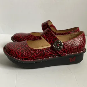 Alegria Paloma Embossed Rose Wine Mary Jane Shoes Size 38, US 7.5-8