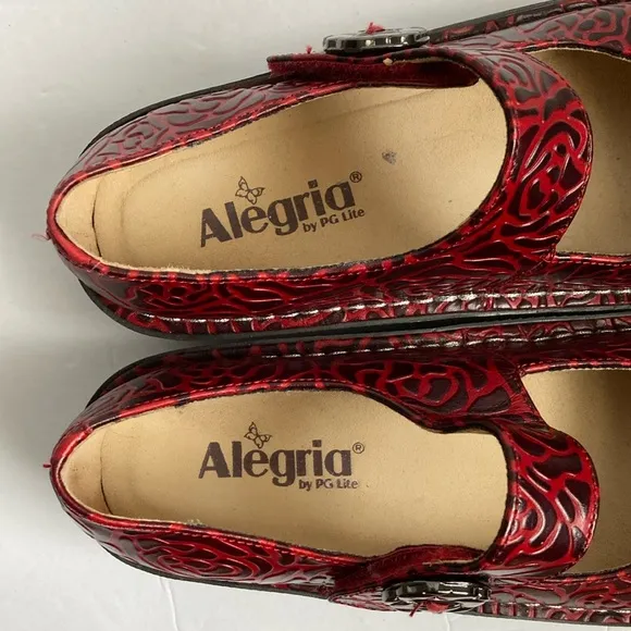 Alegria Paloma Embossed Rose Wine Mary Jane Shoes Size 38, US 7.5-8