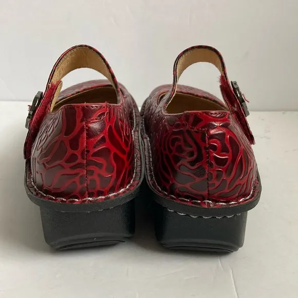 Alegria Paloma Embossed Rose Wine Mary Jane Shoes Size 38, US 7.5-8