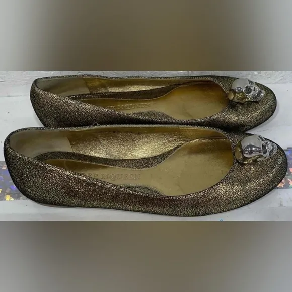 Alexander McQueen 37 Skull Gold Women's Flats