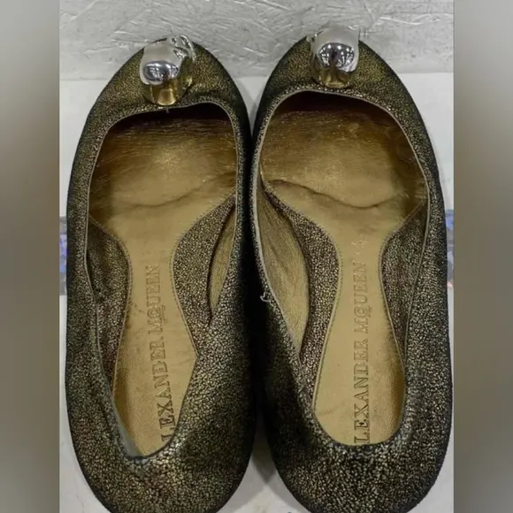 Alexander McQueen 37 Skull Gold Women's Flats
