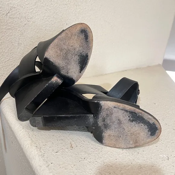 Alexander Wang Black Leather Elisa Wedge Platform Buckle Sandal Shoe Size 8