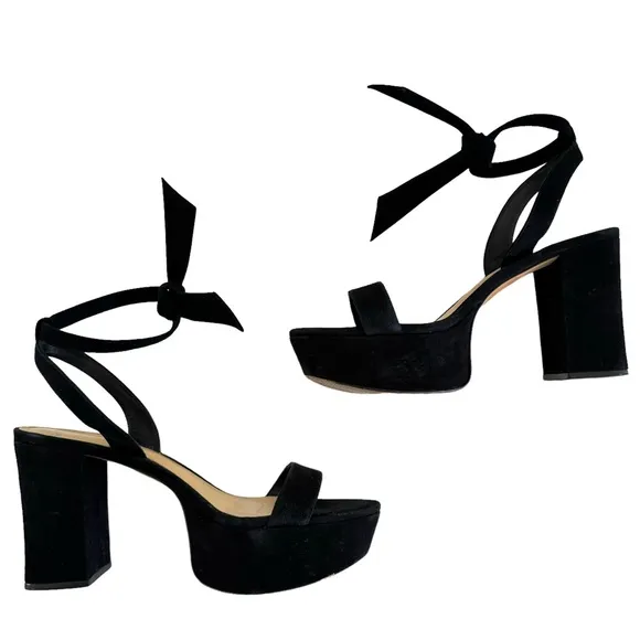 Alexandre Birman Black Suede Leather Platform Ankle Strap Sandals Women’s
