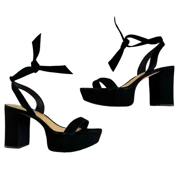 Alexandre Birman Black Suede Leather Platform Ankle Strap Sandals Women’s