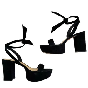 Alexandre Birman Black Suede Leather Platform Ankle Strap Sandals Women’s