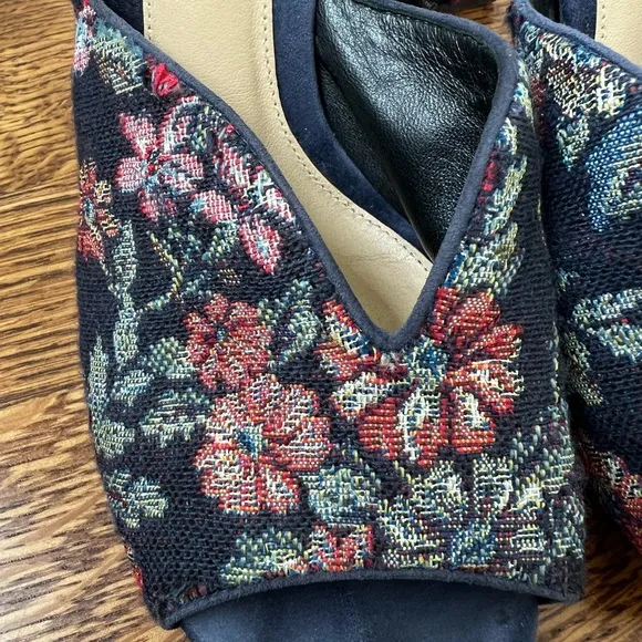 ALEXANDRE BIRMAN Georgia Brocade Mules Navy Floral Heeled Woven Tapestry 36.5