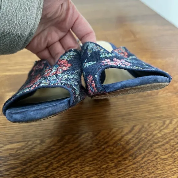 ALEXANDRE BIRMAN Georgia Brocade Mules Navy Floral Heeled Woven Tapestry 36.5