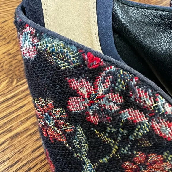ALEXANDRE BIRMAN Georgia Brocade Mules Navy Floral Heeled Woven Tapestry 36.5