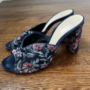 ALEXANDRE BIRMAN Georgia Brocade Mules Navy Floral Heeled Woven Tapestry 36.5