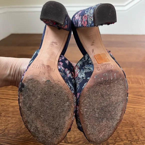 ALEXANDRE BIRMAN Georgia Brocade Mules Navy Floral Heeled Woven Tapestry 36.5