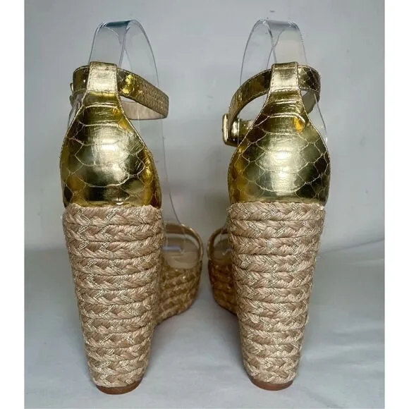 ALEXANDRE BIRMAN GOLD LEATHER ESPADRILLE WEDGE size 40