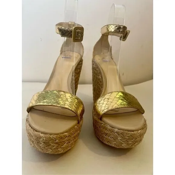 ALEXANDRE BIRMAN GOLD LEATHER ESPADRILLE WEDGE size 40