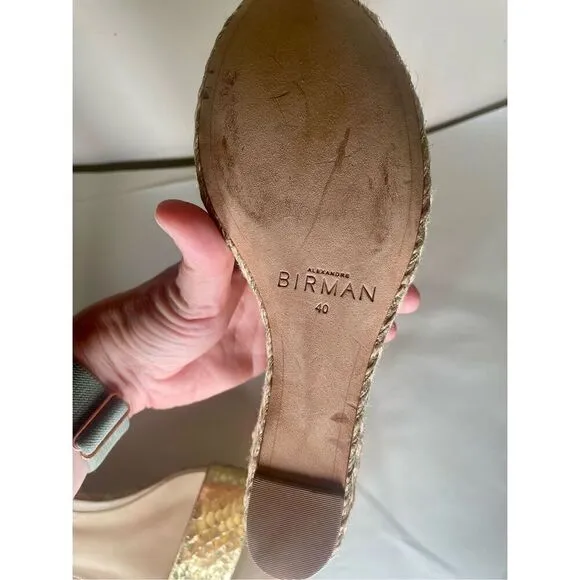 ALEXANDRE BIRMAN GOLD LEATHER ESPADRILLE WEDGE size 40