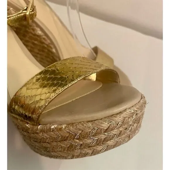 ALEXANDRE BIRMAN GOLD LEATHER ESPADRILLE WEDGE size 40