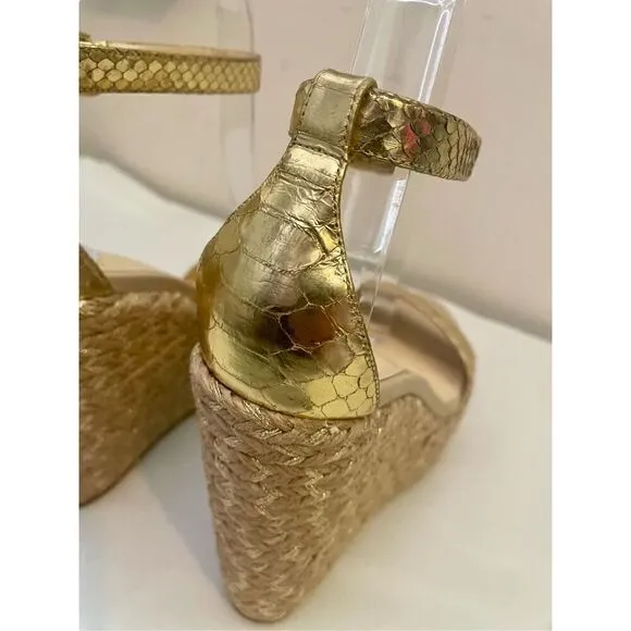 ALEXANDRE BIRMAN GOLD LEATHER ESPADRILLE WEDGE size 40