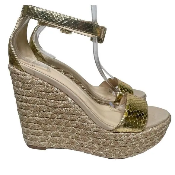ALEXANDRE BIRMAN GOLD LEATHER ESPADRILLE WEDGE size 40