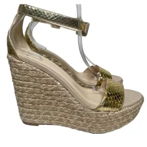 ALEXANDRE BIRMAN GOLD LEATHER ESPADRILLE WEDGE size 40