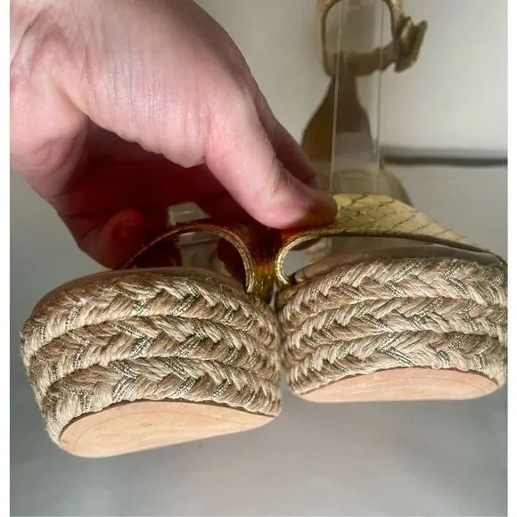 ALEXANDRE BIRMAN GOLD LEATHER ESPADRILLE WEDGE size 40