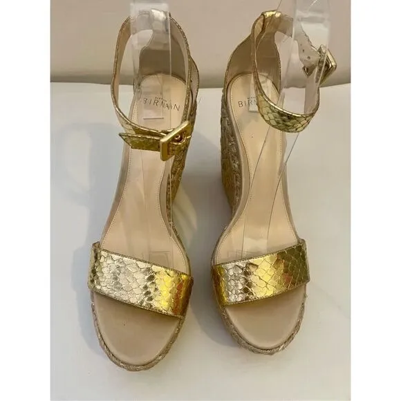 ALEXANDRE BIRMAN GOLD LEATHER ESPADRILLE WEDGE size 40