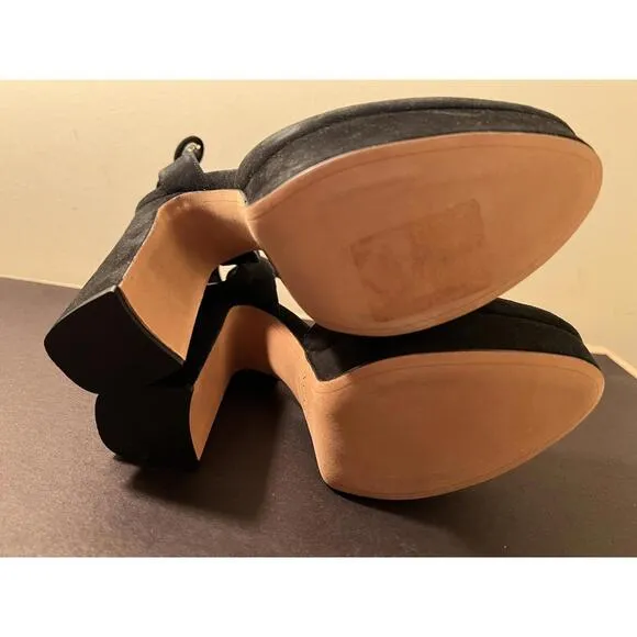 Alexandre Birman Vita Black Suede 4.75&quot; Platform Heel Sandals 37.5/US 7 $695