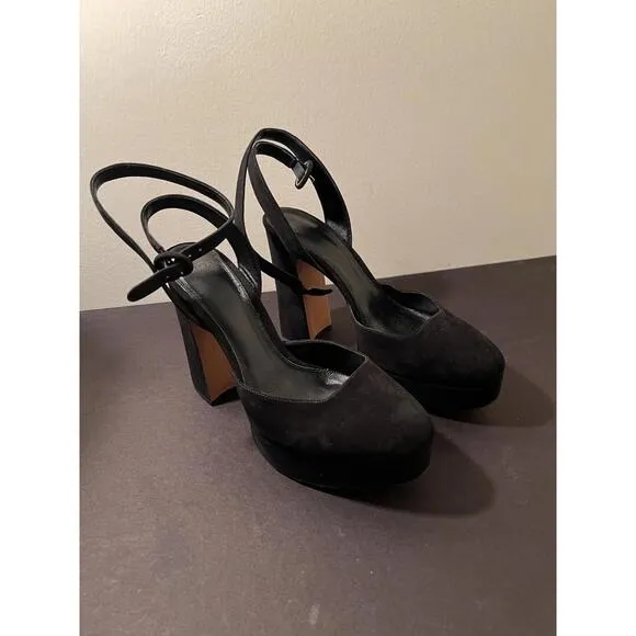 Alexandre Birman Vita Black Suede 4.75&quot; Platform Heel Sandals 37.5/US 7 $695