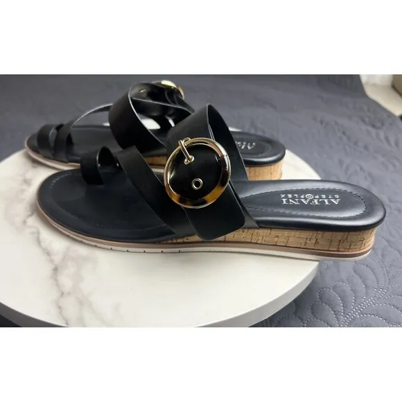 Alfani Step N Flex Maudd Sandal Wedge Slide Toe Loop Adjustable Buckle SZ8.5:NIB