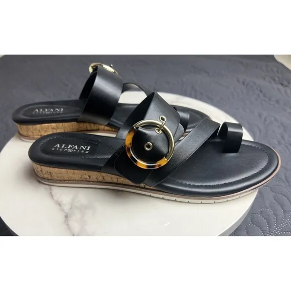 Alfani Step N Flex Maudd Sandal Wedge Slide Toe Loop Adjustable Buckle SZ8.5:NIB