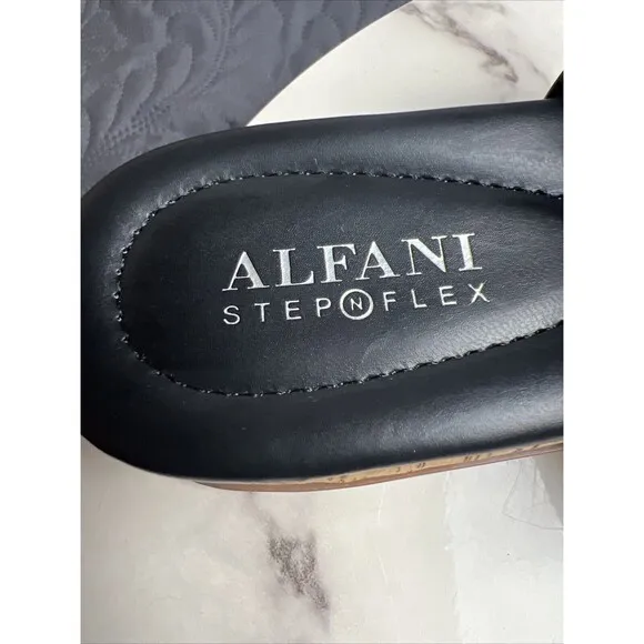 Alfani Step N Flex Maudd Sandal Wedge Slide Toe Loop Adjustable Buckle SZ8.5:NIB