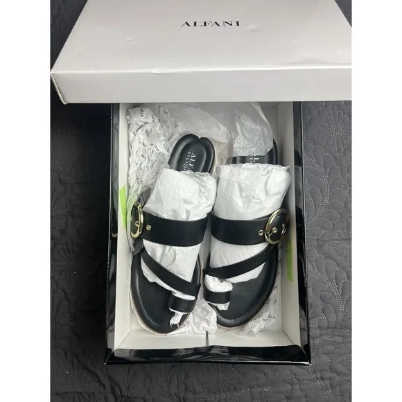 Alfani Step N Flex Maudd Sandal Wedge Slide Toe Loop Adjustable Buckle SZ8.5:NIB