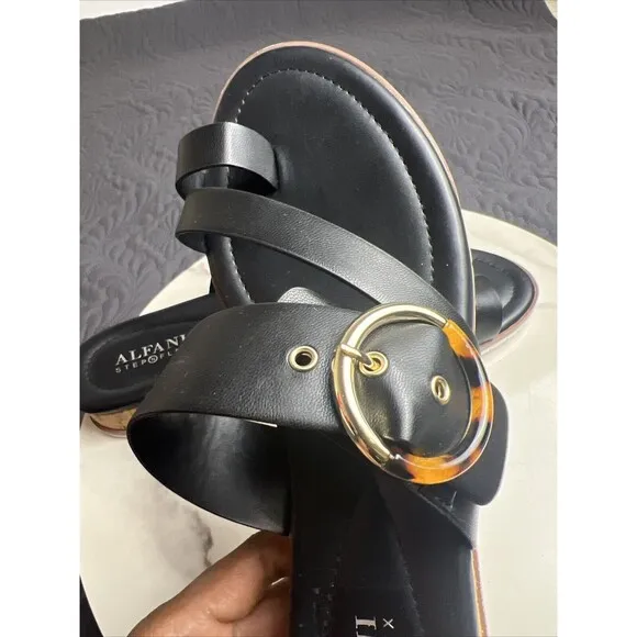 Alfani Step N Flex Maudd Sandal Wedge Slide Toe Loop Adjustable Buckle SZ8.5:NIB