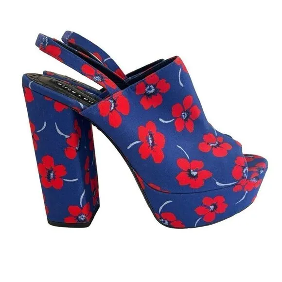 Alice   Olivia Logan Floral Platform Sandals Blue Red size EU 40 US 9